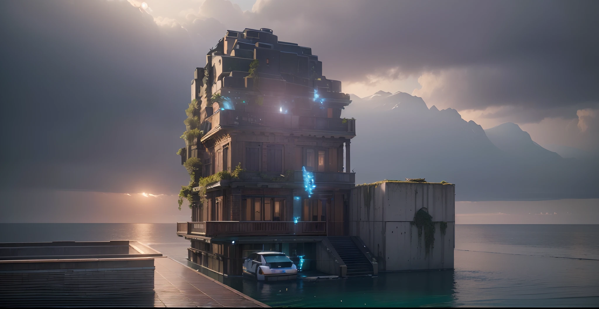 (8k, RAW photo, best quality, masterpiece:1.2), (realistic, photo-realistic:1.37), octane render, ultra high res, ultra-detailed , professional lighting, photon mapping, radiosity, physically-based rendering, ue5, ((island sanctuary)), ((ancient fallen kingdom)), ((reflections in water)), ((raytracing)), ((drowned city))