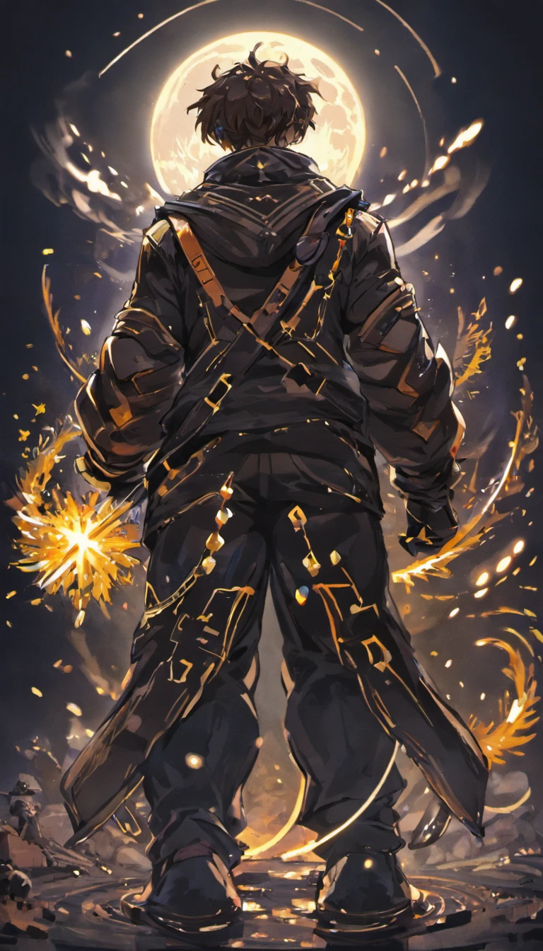 ((best qualtiy)), ((tmasterpiece)), (A detailed:1.4),Enhanced dynamic perspective,behind,nighttime scene,starrysky,(darkly:1.4),((Business professional,falling behind in every way imaginable,shimmering under the moonlight,A starry stream flowed before him)),in the darkness a secret emerges,(Adventurer backpack),(weeds),florals,(((adventurer clothing))),Glow effects,super-fine,Works of masters,high qulity,8K分辨率,depth of fields,电影灯光,Epic shooting,high qulity,super-fine,Accurate,Cinematic lighting