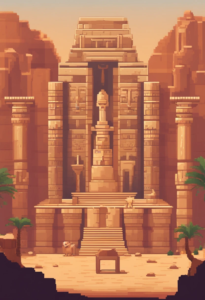 pixel art of a desert scene with a small building and cactus trees, desert temple, style of monument valley, detailed pixel art, pixel art style, concept pixelart, #pixelart:3, ancient epic tower in the desert, beautiful detailed pixel art, detailed pixel artwork, # pixelart, #pixelart, background depicting a temple, pixel artwork, desert mesa, egyptian temple with a statue of anubis and other statues, egyptian mummy king, egyptian setting, in an ancient tomb, ancient interior tent background, ancient persian temple dungeon, egyptian environment, egyptian atmosphere, the egyptian god, egyptian style, hieroglyphic occult, ancient egypt painting, game asset occult, background image, ancient, pharaoh clothes