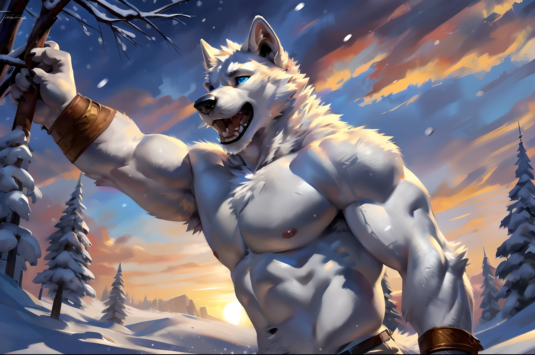 (masterpiece,Highest quality,Ultra-detailed,Perfect Anatomy),kemono,White background,Particles of light,Sharp focus,By Taran fiddler,alone,Anthro,White Wolf,naked,Muscular (White fur:1.5,White body:1.5),Watching the audience,Fine grain,whole body,penis,Cross your arms