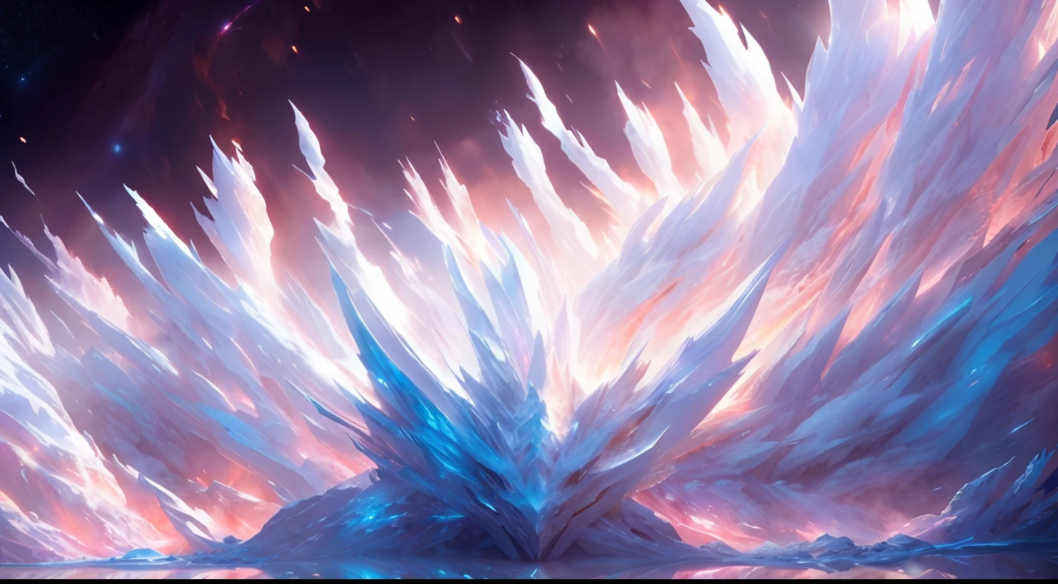 (((best quality)))), ((ultra-detailed))), (((masterpiece))), illustrations In this Ice Age scene, the addition of the element of fire brings strong contrast and visual impact. In the center of the picture, a glacier dragon stands majestically, its body is composed of countless ice-blue scales, each of which is like an independent ice crystal, (8K ultra-high definition), and the edge of each scale is clearly visible. However, what was amazing was that the dragon's mouth spewed not an icy breath, but a blazing flame. The flames jumped and burned in the cold air, illuminating the surrounding ice and snow, creating a strange scene of ice and fire blending. This flame is like a bright star, illuminating the night sky of the Ice Age. The blazing heat of the flames contrasts sharply with the coldness of the glaciers, symbolizing the power of life and the harshness of nature. In this icy world, the presence of flames brings hope and life, adding more layers and depth to the Ice Age scene. On the distant skyline, a bright moon slowly rises, casting a faint glow. The moonlight shines through the mist on the glacier, reflecting the twinkling ice crystals, which contrasts with the blazing heat of the flames, creating a mysterious and dreamy atmosphere. The whole picture emphasizes the magnificence and mystery of the ice age, and conveys the unique atmosphere of this ice magic domain through the use of light and shadow and the change of color. The elements of ice and fire are cleverly combined to create a unique visual impact that will not be forgotten.