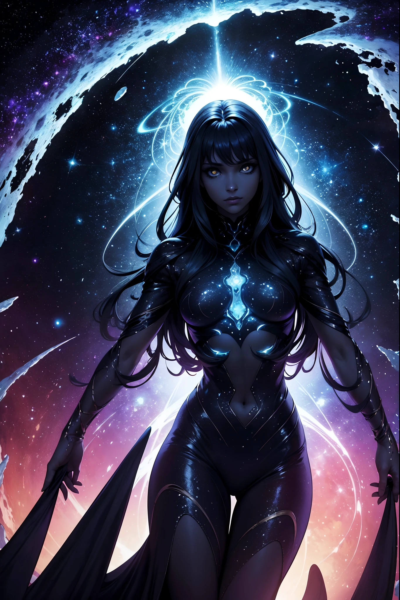 transparent human body shape, made out of stars, cosmic horror, outer space picture, lovecraftian picture, ,masterpiece