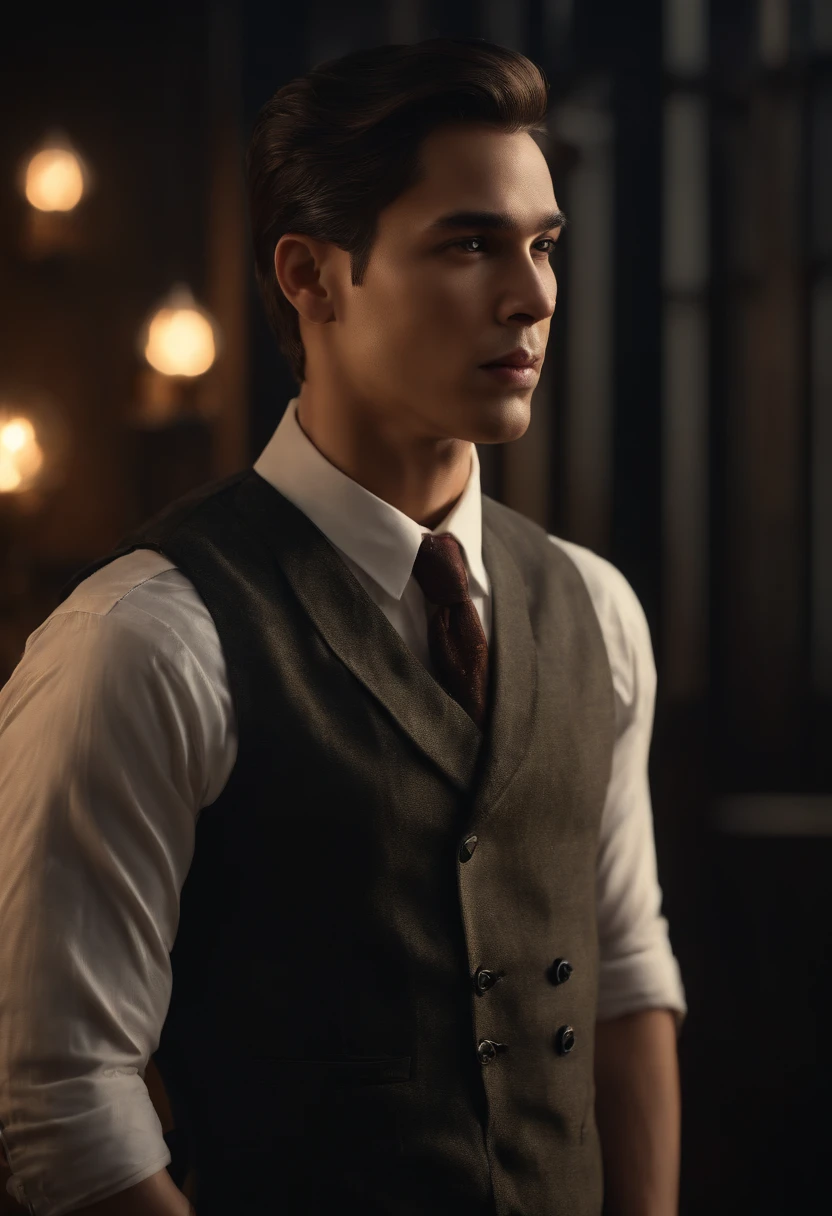 A man, whom was once an abandoned boy reflects over his empire. 
(masterpiece: 1.5) (photorealistic: 1.1) (bokeh) (best quality) (detailed skin texture pores hair: 1.1) (intricate) (8k) (HDR) (wallpaper) (cinematic lighting) (sharp focus )