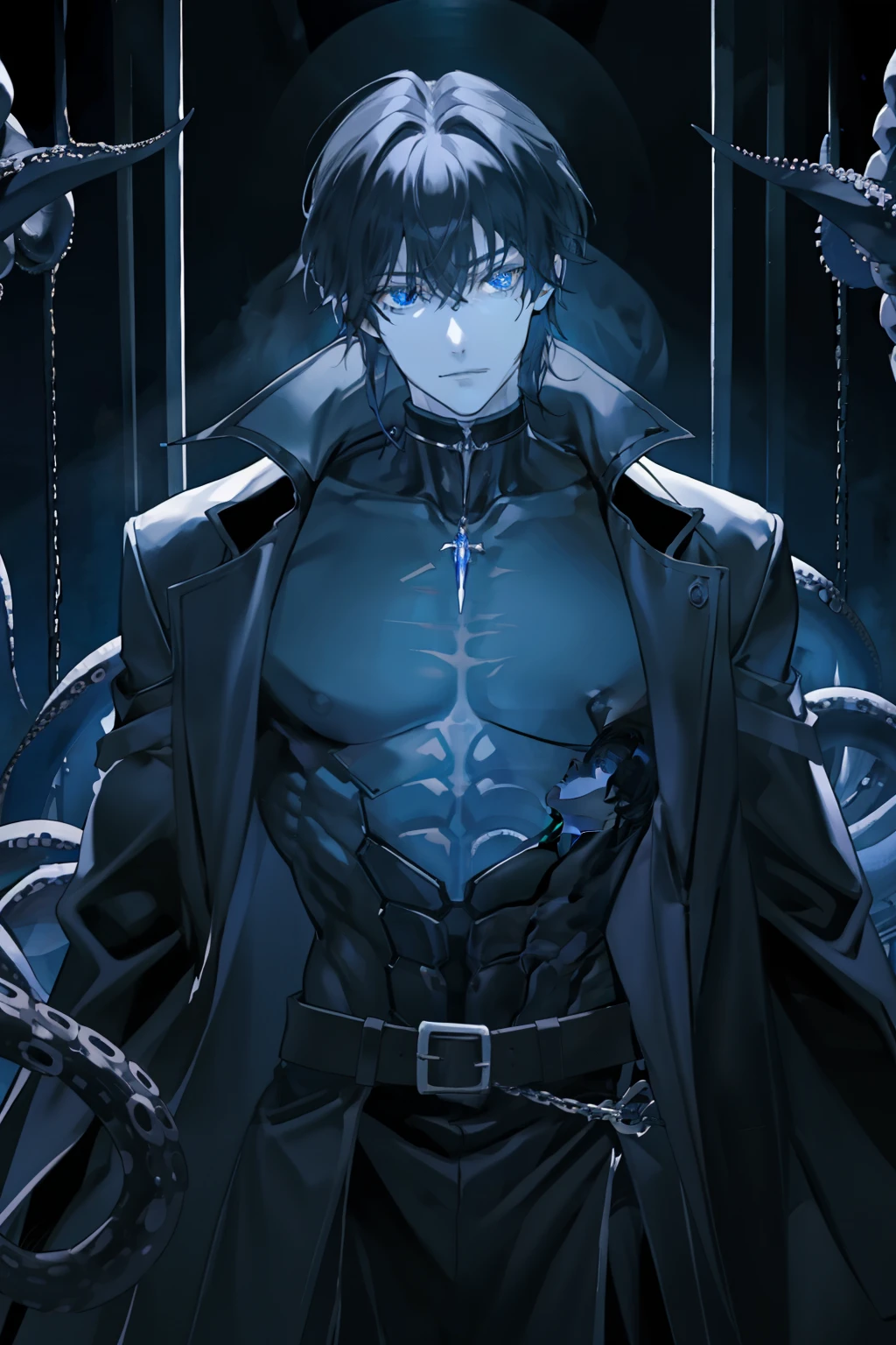 tmasterpiece、Need、1male people、AS-Adult、A MILF、Tall muscular man、dark themes、Black color hair、Blue eyes、tentaculata、Lab Room、makina、Extremely cruel and authoritarian