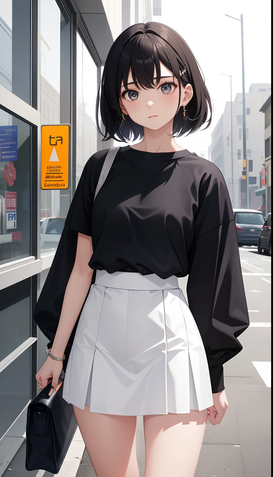 1girl in、The shirt、skirt by the、(small tits)、Walking with a thigh、Upper body portrait、