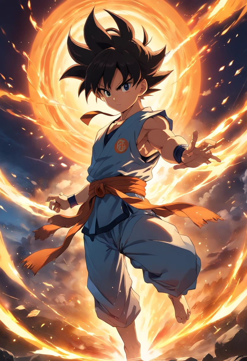 Best quality,Ultra-detailed,Realistic,Goku does Genki Daima,anime big breast,energy sphere,Kamehameha,Aura,Martial arts,Fight armored warriors,Powerful attack,Vibrant colors,Dynamic pose,Intense battle scenes,special effects,floating rocks,The dramatic lighting is intense,Gather energy,Scream with strength,Concentrate,Surrounded by energy,Tension in the air,A symbol of hope,Witness the power,A constant flow of power,Sharp focus,grexaggerated movements,fiery aura,Blasting energy,Glowing eyes,Huge energy accumulation,Earth-shattering,flaming hair,Collateral damages,blasts,Overwhelming power