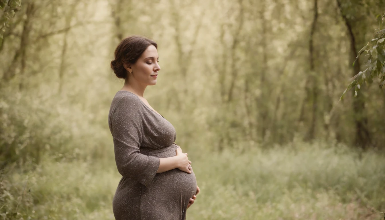 pregnant woman in blue dress standing in beautiful location  with trees in background, pregnant belly, pregnancy, pregnant, maternal photography 4 k, maternity feeling, photo of a woman, portrait image, wearing a blue dress, light blue dress portrait, third trimester, she is smiling and excited, wearing blue dress, tummy, wearing a plastic blue dress, close body shot, closeup photograph, light , location 