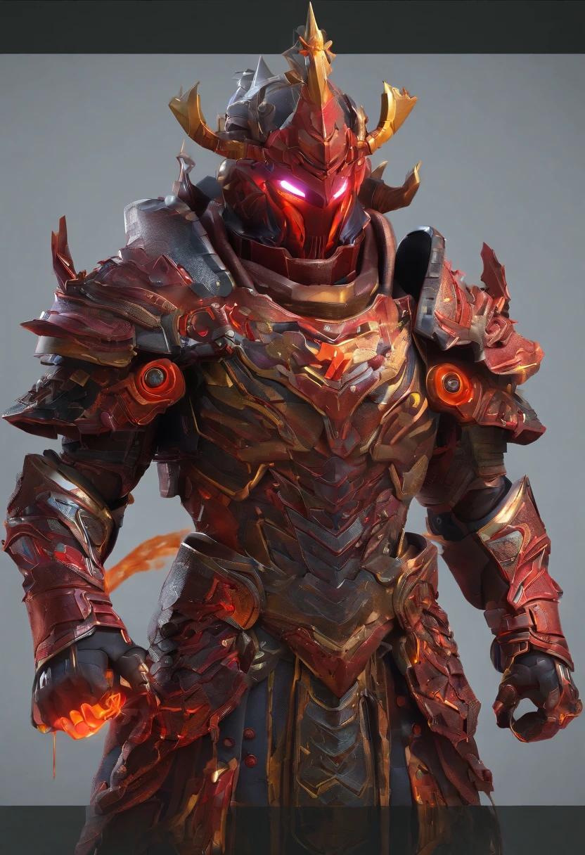 Armor Warrior Punishment Day，Aura，A constant flow of power,Sharp focus,grexaggerated movements,fiery aura,Blasting energy,Glowing eyes,Huge energy accumulation,Earth-shattering,full body armors，Flaming red，Super energy beam，Collateral damages,blasts,Overwhelming power