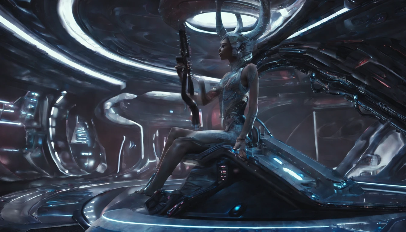 ( one girl:1.5 ), a sexy alien girl, sexy posing, on an alien spaceship, standing pose,