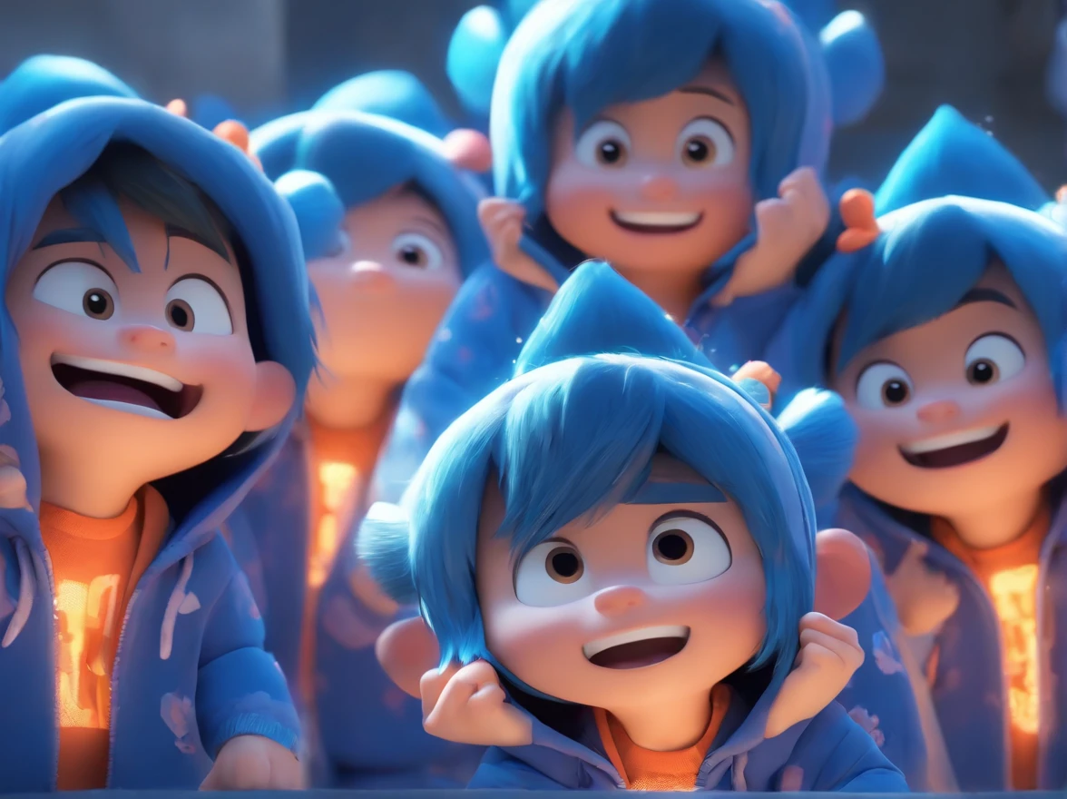(Same character, Front, Side, back）（Crying Bobby:1.5）（Wearing blue teddy bear hooded jumpsuits：1.37）, 3d model of a japanese mascot, Maya 8 K, anime lush john 8k woods, 3 d character, 3d character, Diego 5, 3D model Pixar rendering, Front, Side, back, rendered in maya, The look of crying: rendering by octane..