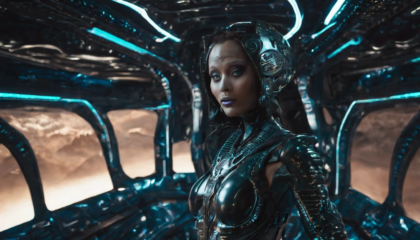( one girl:1.5 ), a sexy alien girl, sexy posing, on an alien spaceship, standing pose, Up close shot