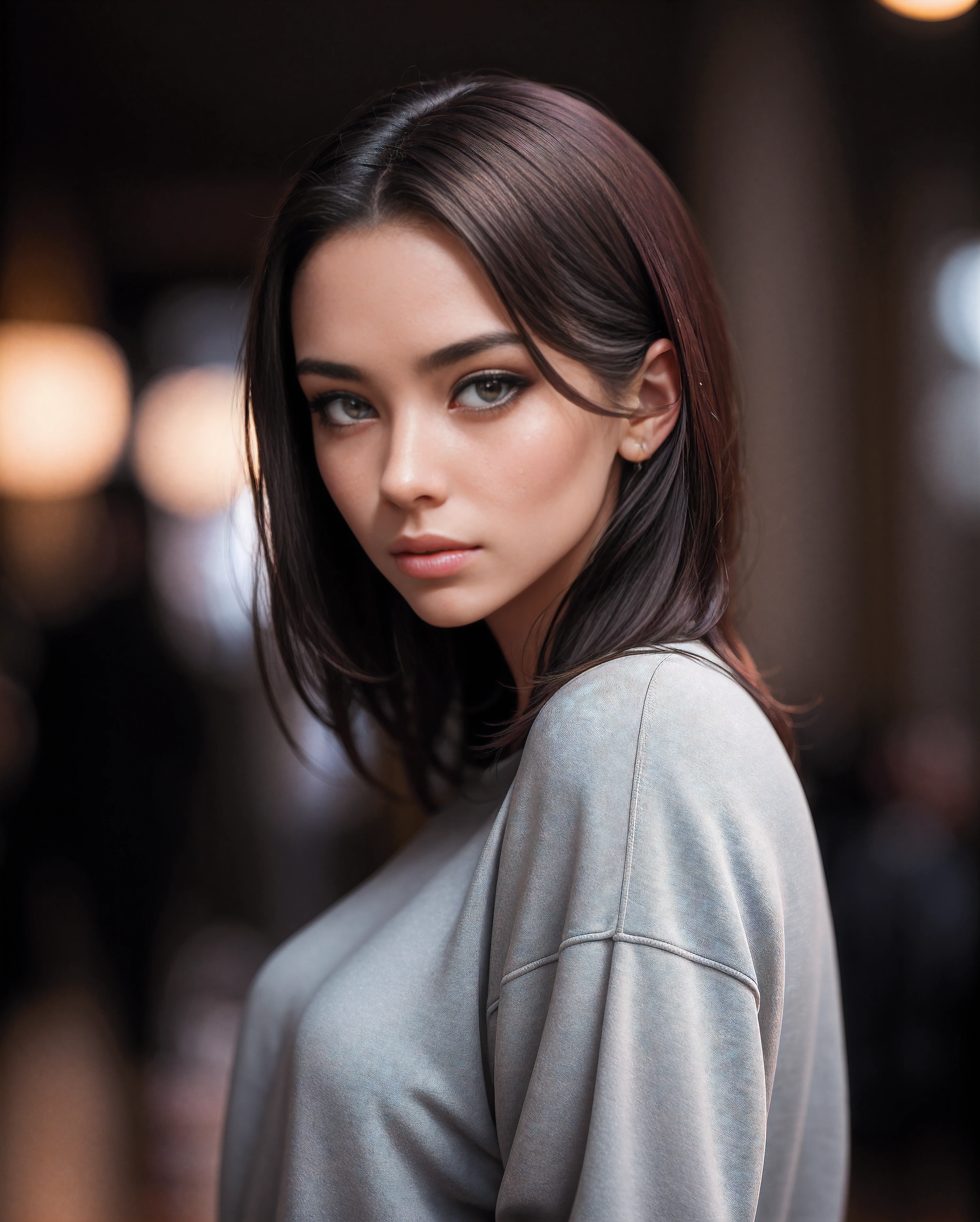 (incredibly absurdres, ultra-detailed,CG ,unity ,8k wallpaper),(masterpiece),(realistic),(photorealistic:1.2),(raw photo:1.2), (best quality:1.2), (detailed face :1.4),(beautiful detailed eyes :1.2),(detailed hair),light on face, huge filesize ,cinematic lighting, 1 girl ,sexy,nsfw,eyeliner,kawaii, megan fox, student, long hair, brown hair, ((wavy hair)), hair ornament, ((light blush)), ((mole under eye)), ((expressionless eyes)), blue eyes, ((large breasts)),fashi-g, red lips, makeup, shirtlift, ((black silky dress)), black kneehighs, high heels,jewelry, earrings, necklace, looking at viewer,Depth of field,