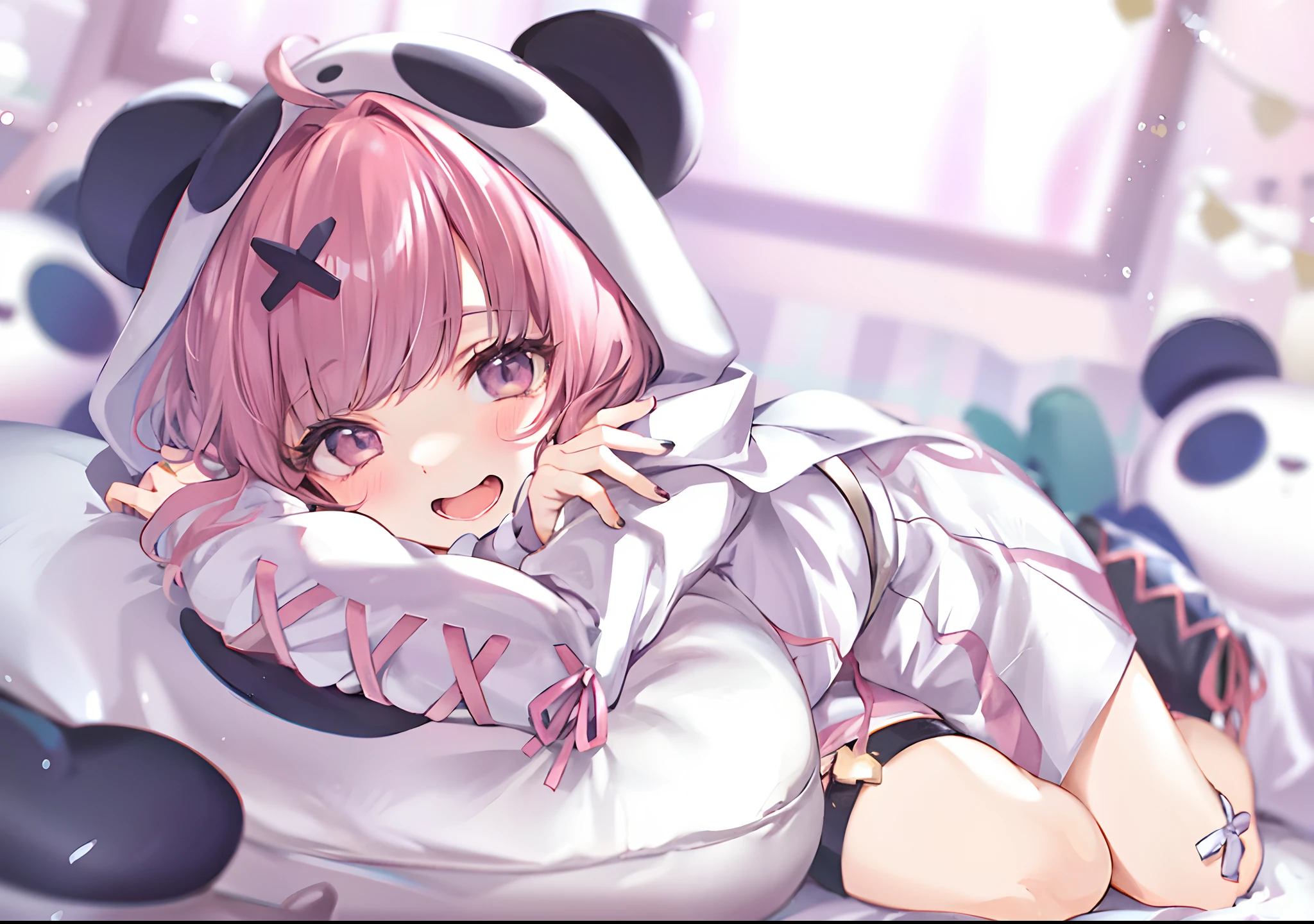 Anime girl and panda bear lying on bed, Best anime 4k konachan wallpaper, Soft anime illustration, Highest rated on Pisif, Kawaii realistic portrait, Pisif, Smooth anime CG art, style of anime4 K, Cute anime girl, nightcore, 4k manga wallpapers, Pisif 3DCG, Digital art on Pisif , Pisif style