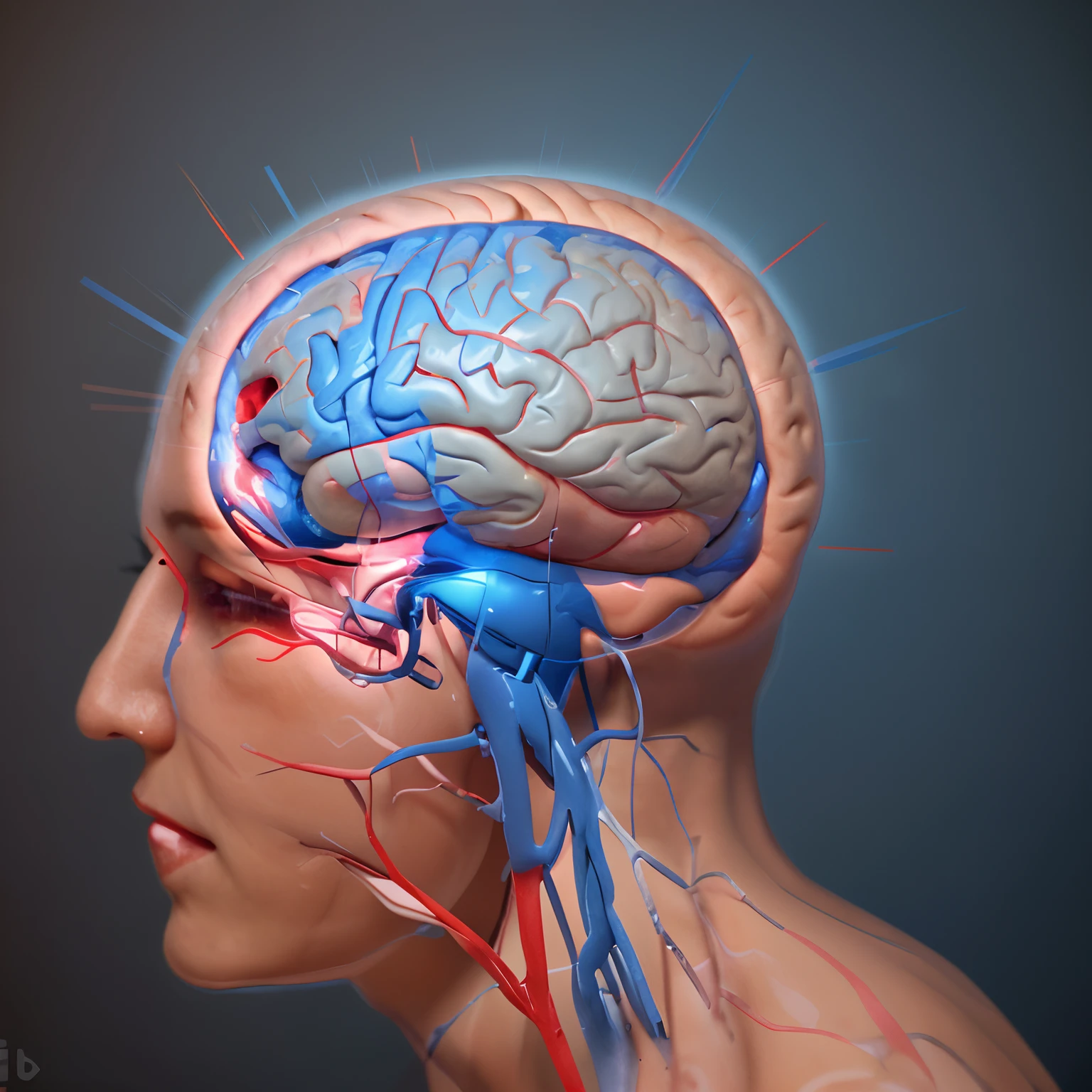 Functional diagram of the brain red and blue