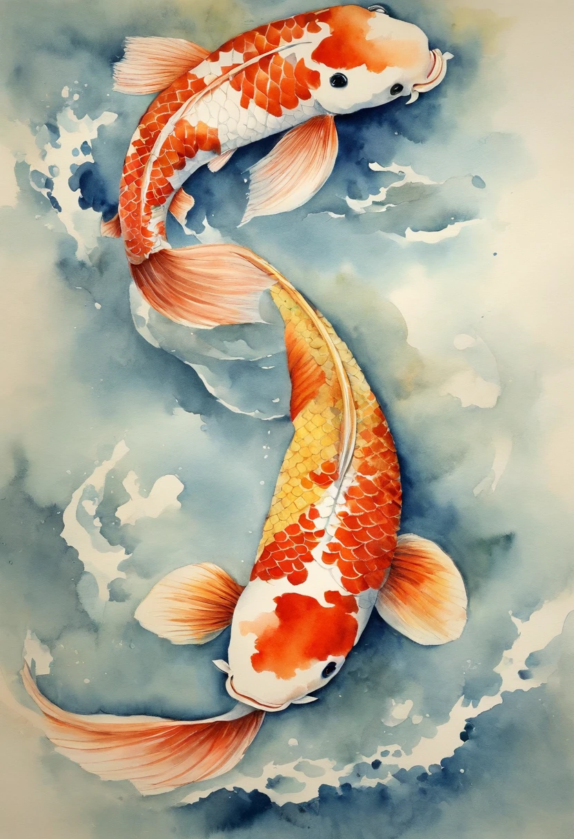best quality, Meisterwerk, (9 Koi Fische: 1,5), Stil von Hokusai, Ukiyoe-Malerei ying yang pattern