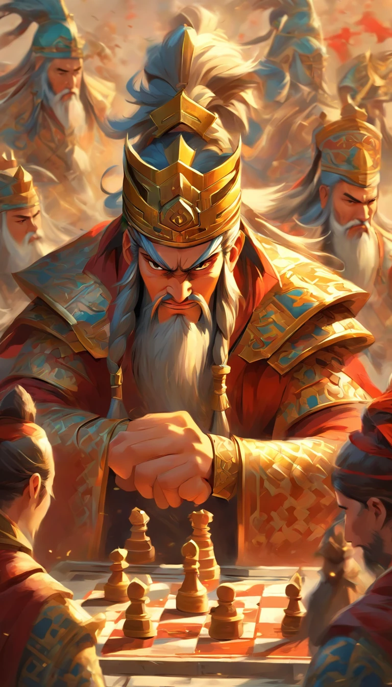 Chinese chess, Contest，steed，Atmosphere of the game, Ancient wars，Showdown， Digital illustration, Poster illustration, ???,, digital illustrations , Chinese style painting, , exciting illustration,