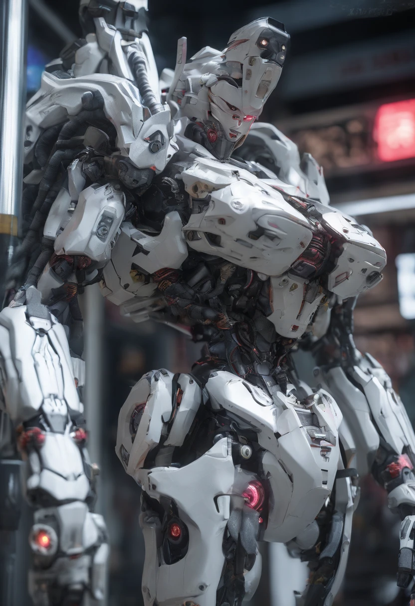 top-quality、masuter piece、超A high resolution、(Photorealsitic: 1.4)、Raw photo、1 Cyberpunk Girl、A dark-haired、Glossy skin、1 Mechanical Girl、(super realistic details))、full bodyesbian、Global Illumination、Contrasty、Shadow、octan render、8K、ultrasharp、Cleavage exposure、Muscle growth、metal、Intricate decoration details、Japan details、high intricate detailed、Realistic light、CGSoation Trend、Facing the camera、neon details、Mechanical limbs、blood vessels connected to tubes、Mechanically back-mounted spine、Mechanical cervical vertebrae attached to neck、Wires and cables connected to the head、Gundam、Small LED Lamp。