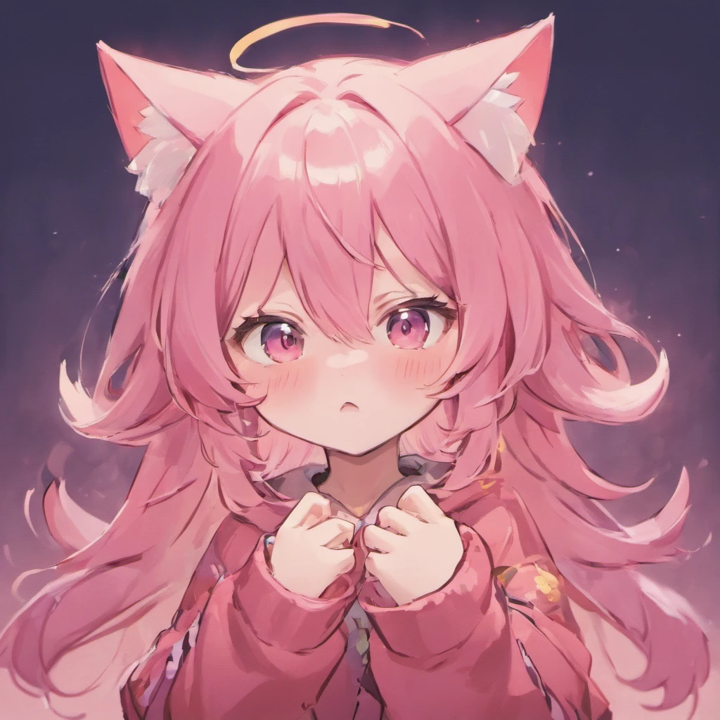 Cat ears Pink hair Chibi character embarrassed expression