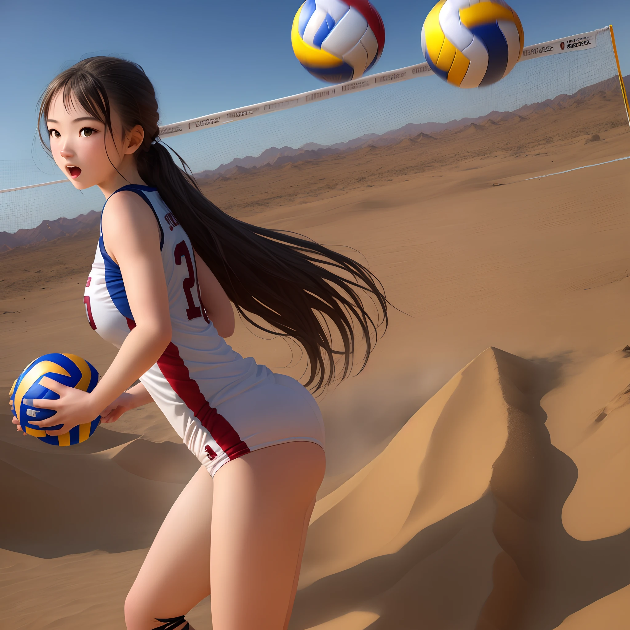 Girl volleyball player, Playing in the desert