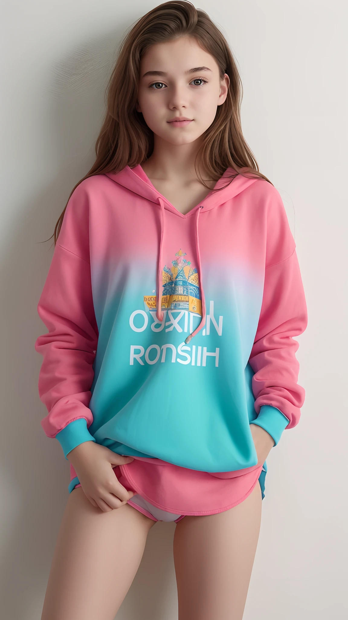 highly realistic photo of yo russian girl, CottonOn brand colourful oversized clothin