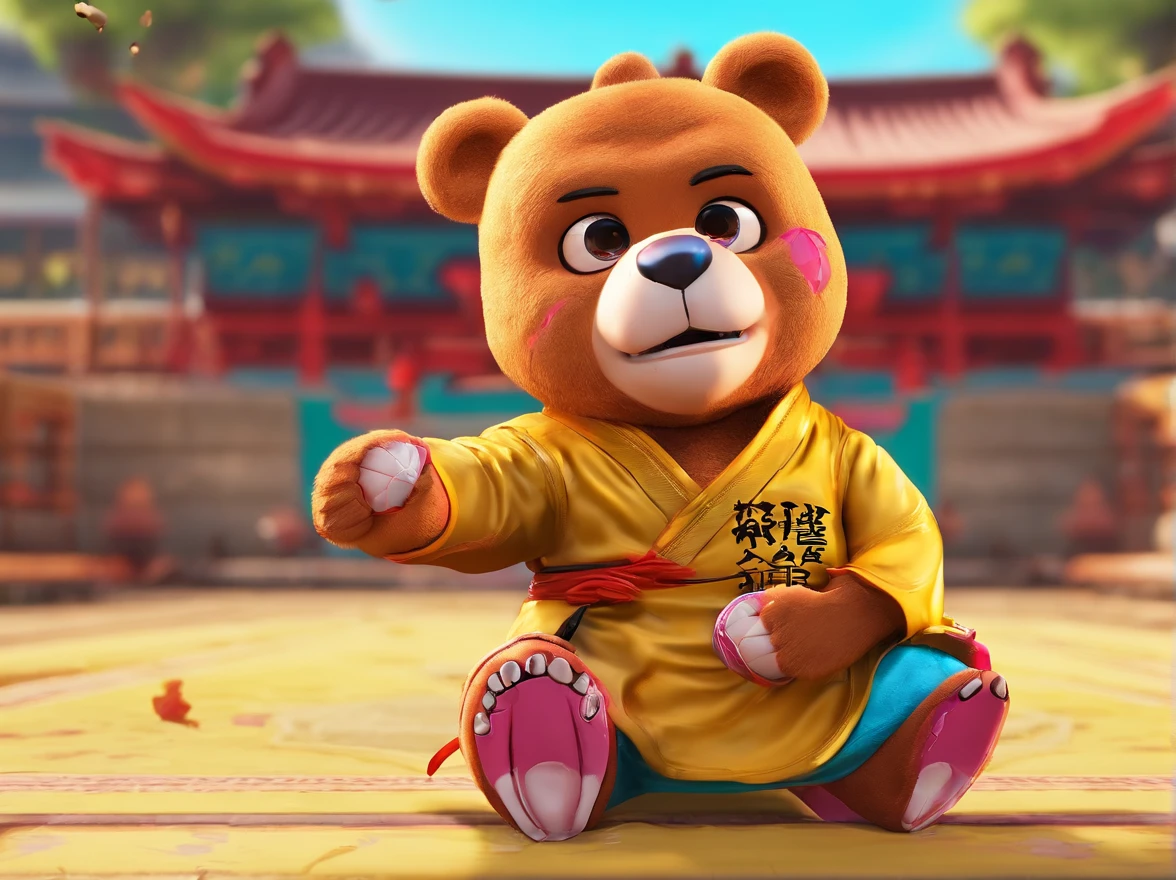 （Teddy bear in kung fu training:1.5）（Jewelry pendants）3d character，Maya 8 K