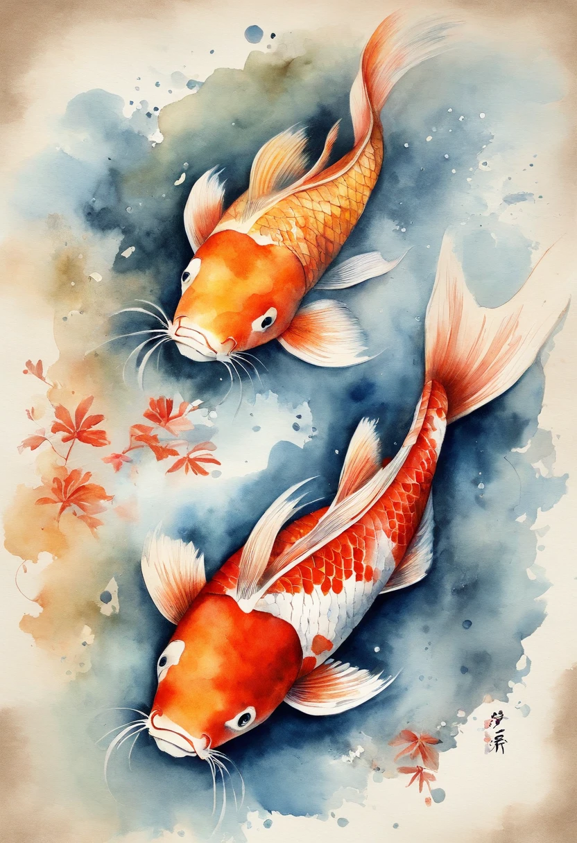 best quality, Meisterwerk, (9 Koi Fische: 1,5), Stil von Hokusai, Ukiyoe-Malerei ying yang pattern