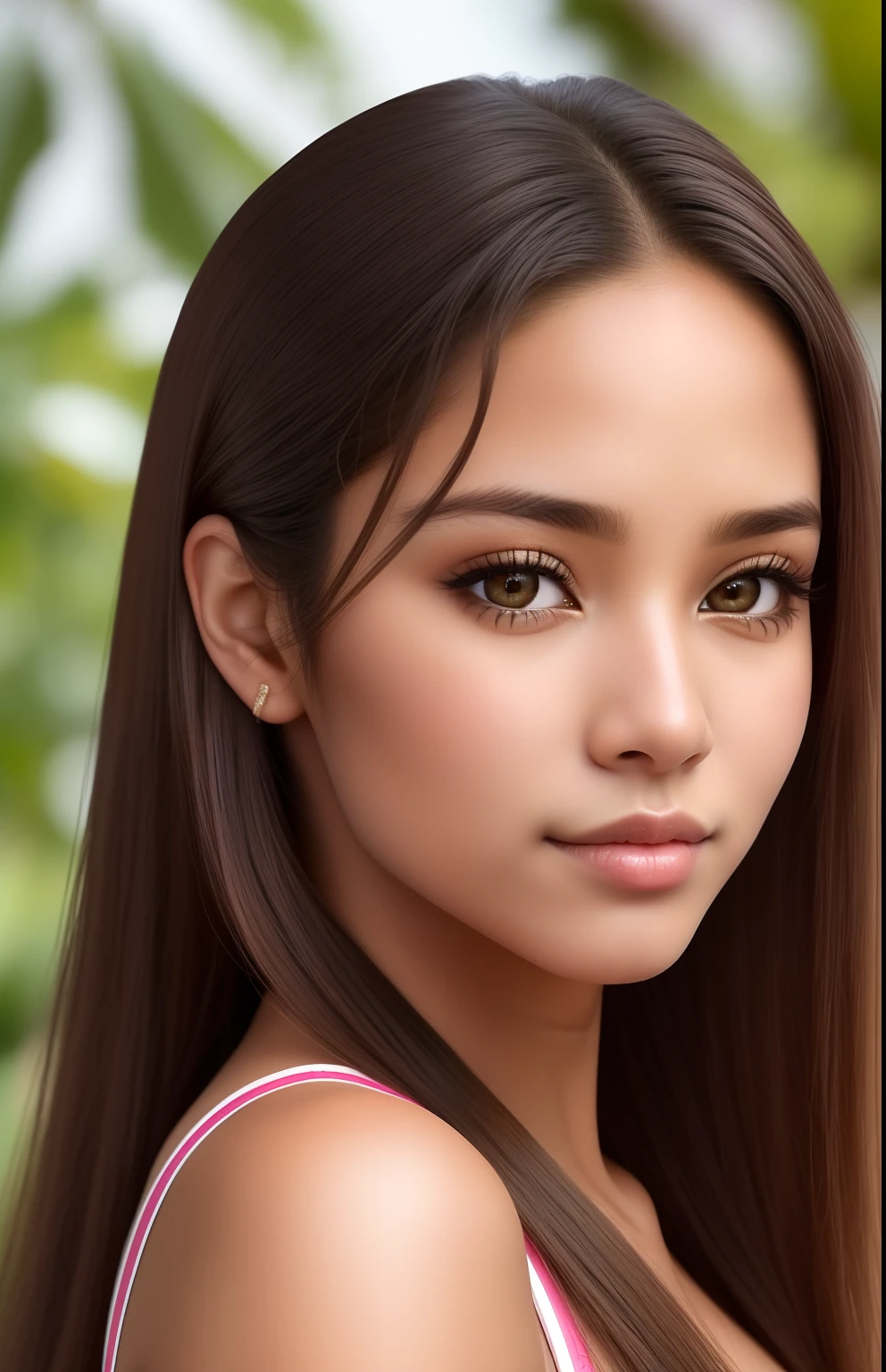 Very beautiful Brazilian woman、poneyTail、(brown skinned)、电影灯光、looking in camera、
(masutepiece), (Realistic), (Photorealistic: 1.2), (Raw photo: 1.2), (Best Quality: 1.2), (Detailed face: 1.4), (Beautiful detailed eyes: 1.2), (detailed hairs)