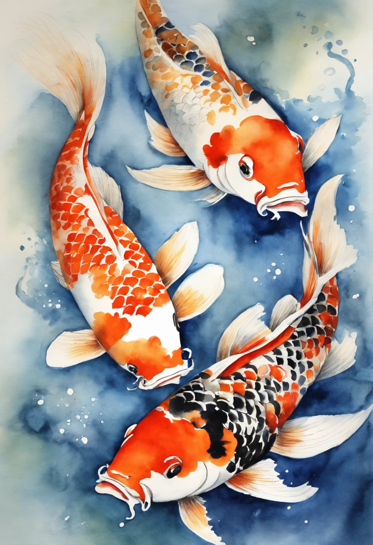 best quality, Meisterwerk, (9 Koi Fische: 1,5), Stil von Hokusai, Ukiyoe-Malerei ying yang pattern