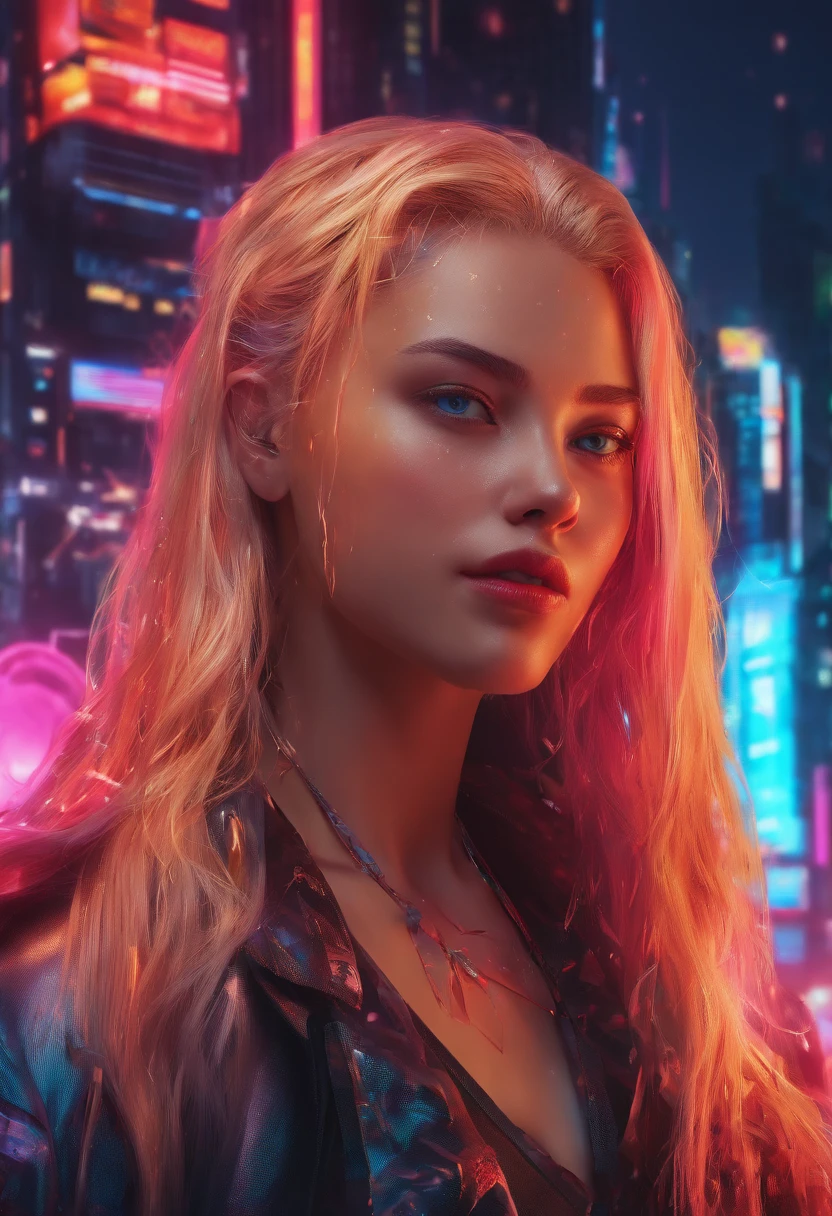 masterpiece, highest quality, (Focus Only), (Perfect Face:1.1), (Attention to detail:1.1), (Ultra-detailed eyes), dramatic, 1 person, (Pale skin), Long blonde hair, (Red Iris), Focus on the individual, vampire, Long Hair, moon, night, Red luxury suit, Pouting, city, Detailed Background, Art by artgerm, Cinema Lighting, Red Rose, fashion