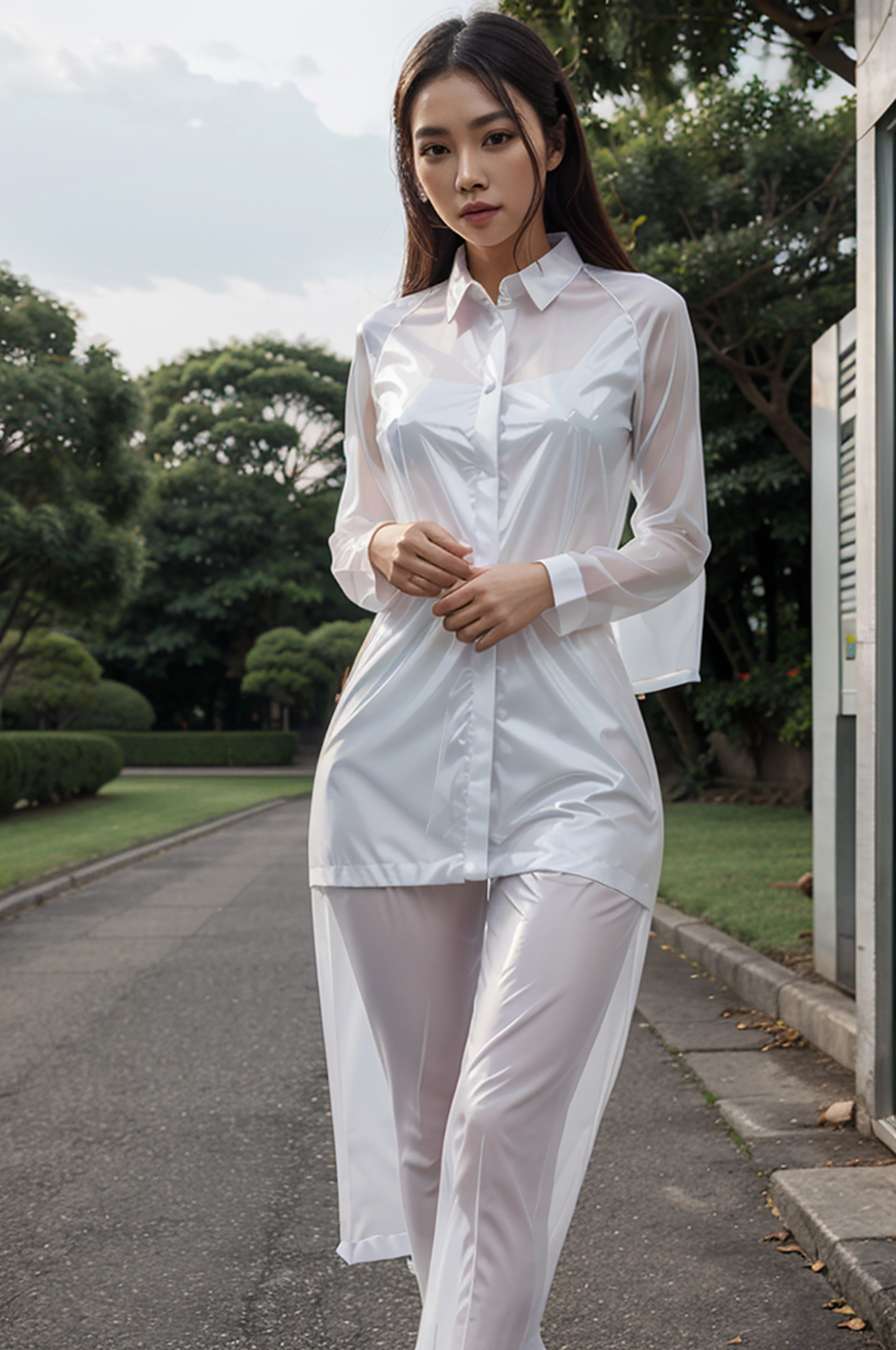 Asian Outdoor Walking Slim leg shape Professional wear Translucent outerwear Sense of luxury