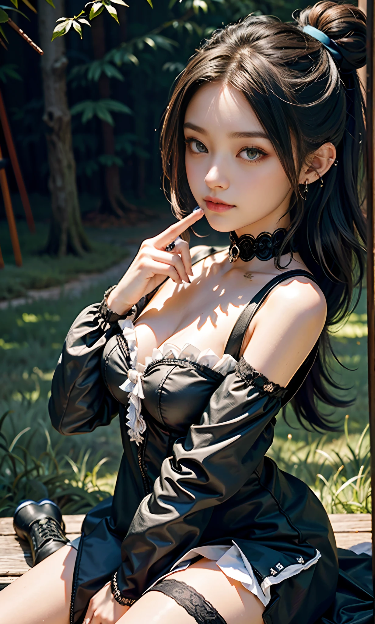 (raining day:1 bun lady,Jade foot,Sitting down,Stretch your feet,Purple hair combed into a bun, Kneeling pose), tmasterpiece, best qualtiy, RAW photogr, realisticlying, the face, Incredibly Ridiculous res, Beautiful elf beauty, ear studs,Get wet all over, (Light purple ultra-short hair,hair-bun), black formal,(black lence stockings),Black stockings,Stocking feet,(no shoe),depth of fields, A high resolution, ultra - detailed, filigree, RAWE is very detailed, very detailed eyes and faces, Sharp pupils, realistic pupil, tack sharp focus, cinmatic lighting,full bodyesbian,Bigboobs,long leges,From the front side,Main street on a rainy day,dynamicposes