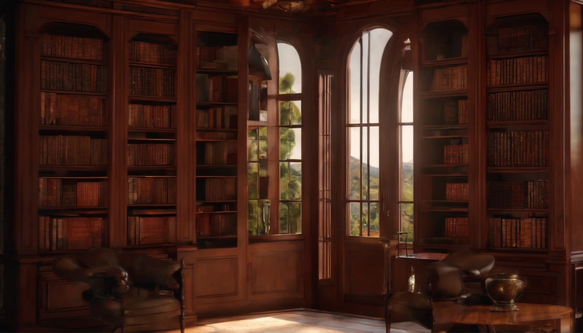 Library ,Gorgeous renovation,refrigerator,cupboard,Wide scene,in a panoramic view,From the outside, hyper HD, High details