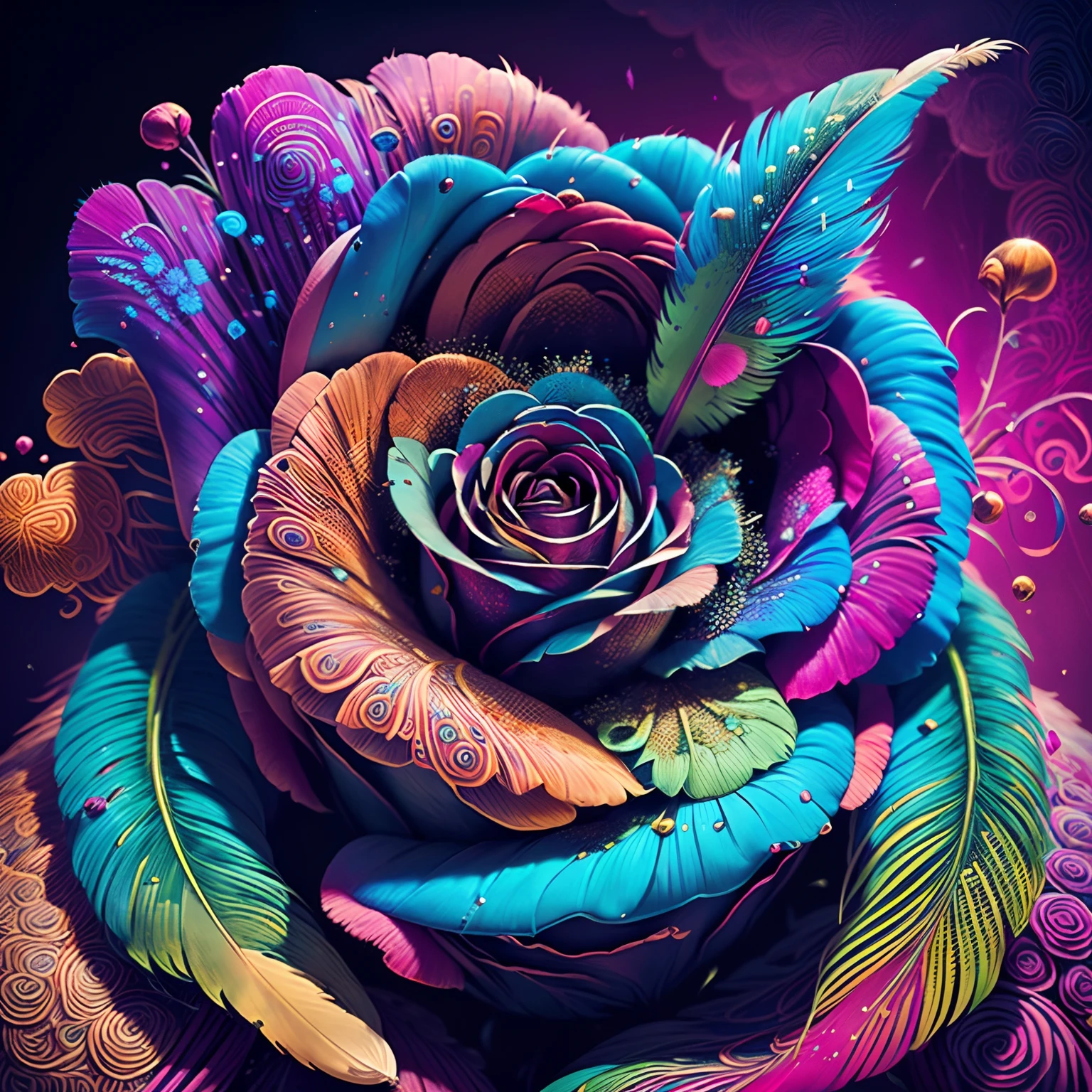 Riff Style 2 (top-quality, Best Quality, Official art, Plants and bird feathers, Beautiful and aesthetic flowers:1.2), (roses:1.3), Extremely detailed,(Fractal Art:1.1),(Colorful:1.1)(Flowers:1.3),highest details,(Zentangle:1.2), (Dynamic Pose), (Colorful abstract background:1.3), (Glossy flowers), (Many colors:1.4), Colorful Accessories, (Feathers:1.5)