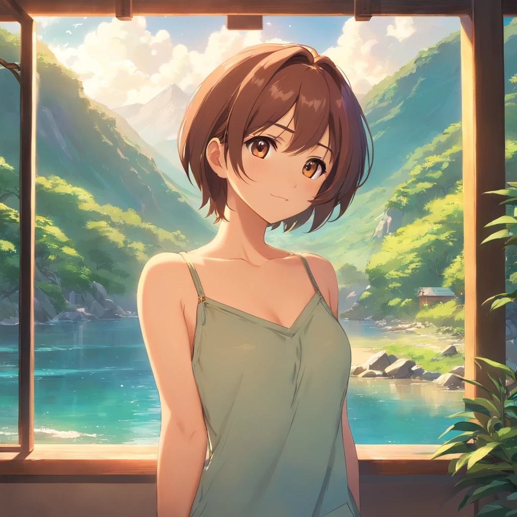Em uma linda pequena vila,There are mountains,arvoredo,campos gramados,pequeno lago,o cachorrinho,baby cats,Uma garota,Libido menino,Meninos trotando pela aldeia,E lindos pores-do-sol,Brisa suave 1, NSFW