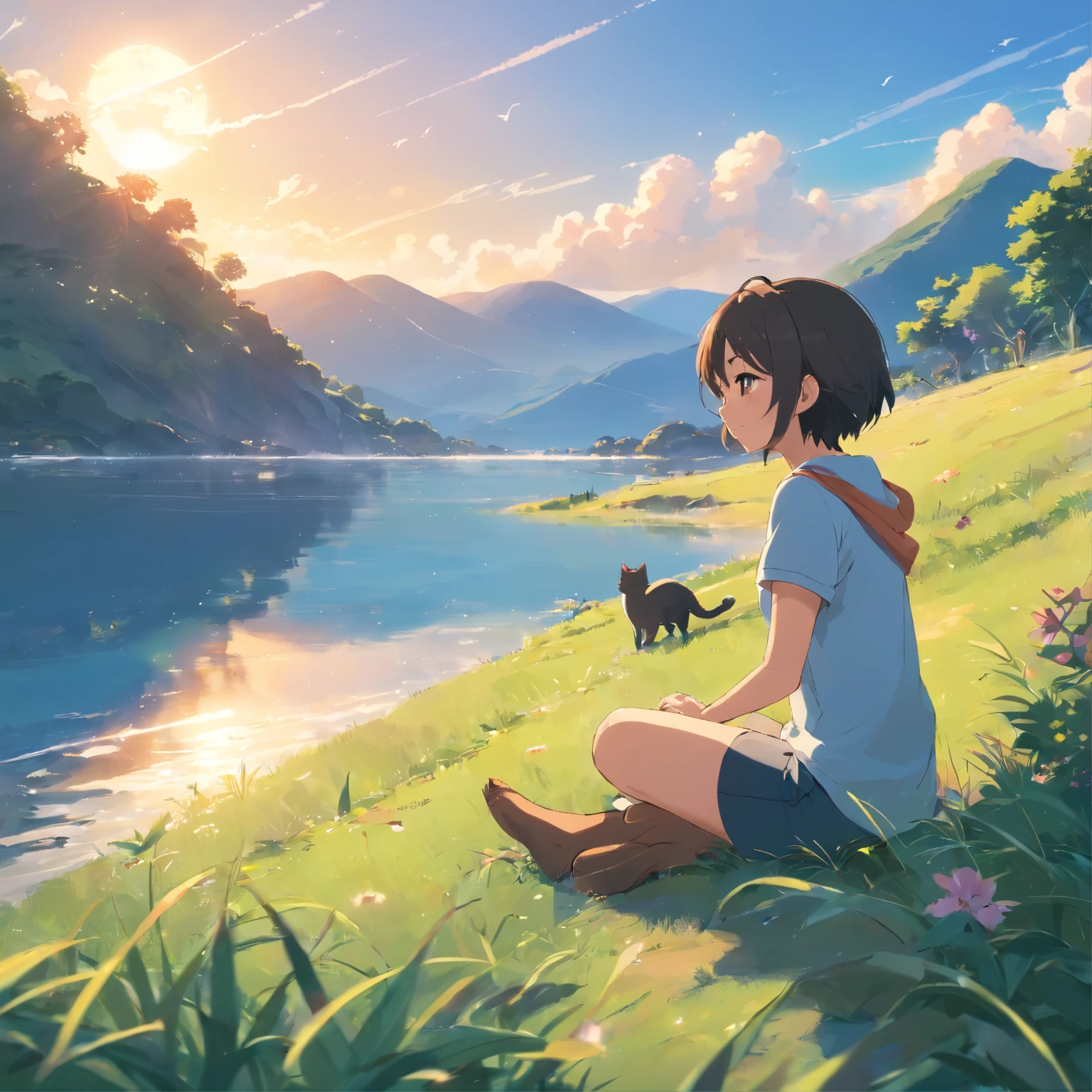 Em uma linda pequena vila,There are mountains,arvoredo,campos gramados,pequeno lago,o cachorrinho,baby cats,Uma garota,Libido menino,Meninos trotando pela aldeia,E lindos pores-do-sol,Brisa suave 1, NSFW