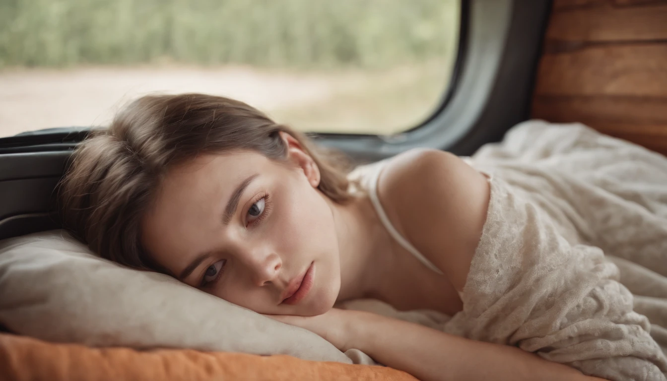 girl sleep in camper car