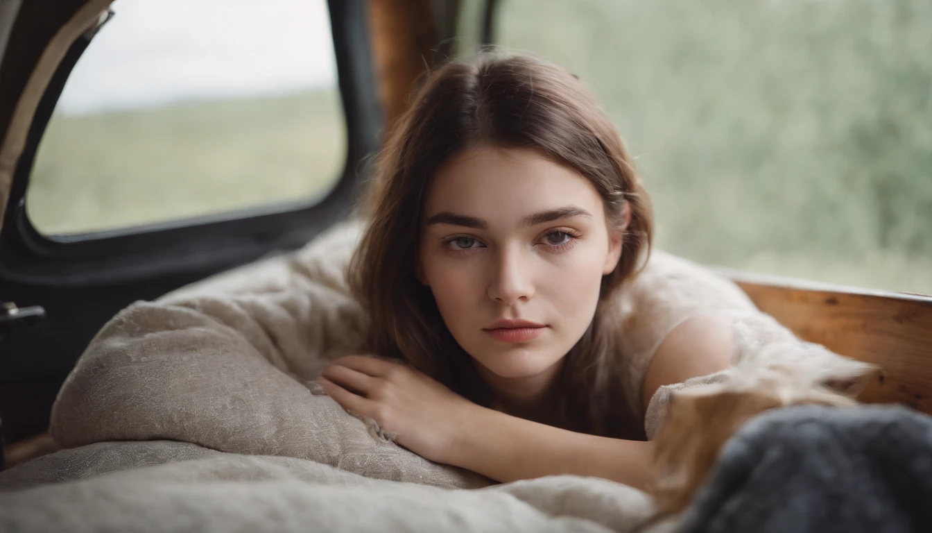 girl sleep in camper car