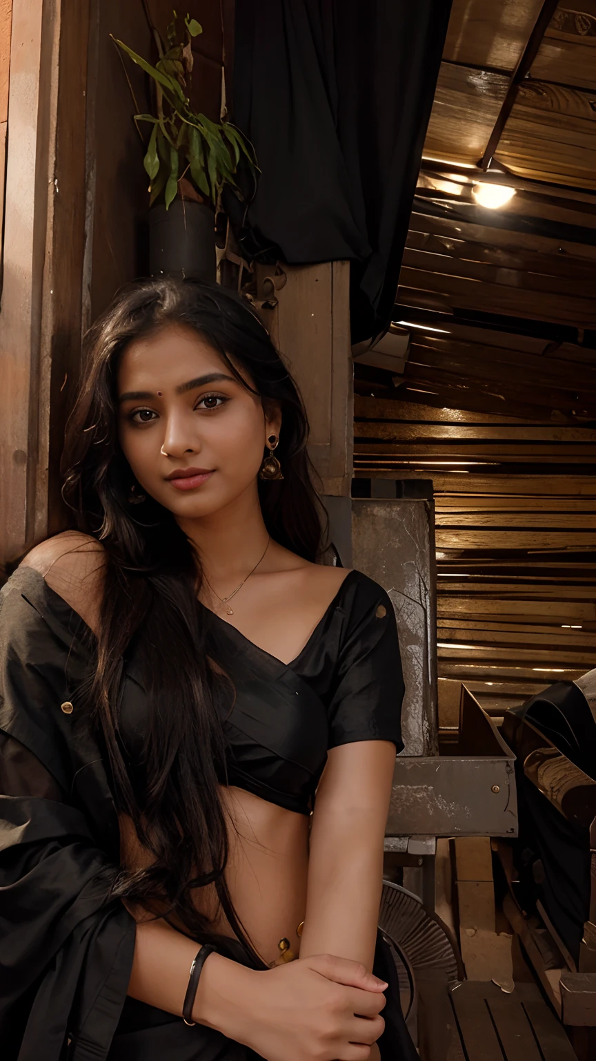 The girl is wearing a black saree hd