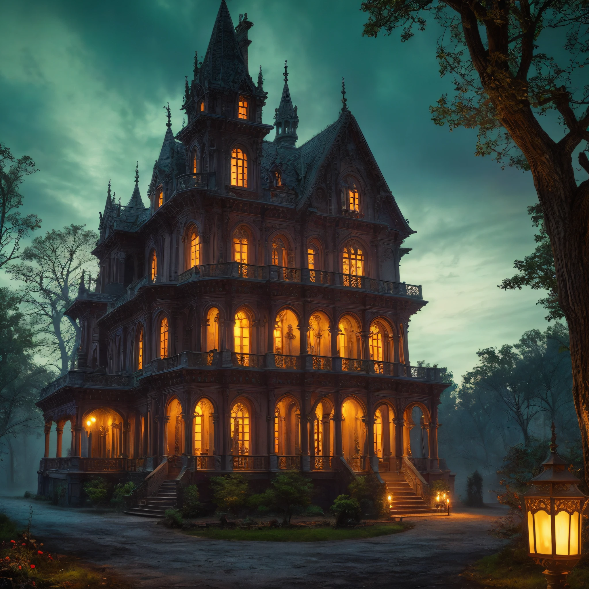 goth house, midnight, enchanted, magical, spooky, sensational, (masterpiece:1.1) (best quality) (detailed) (intricate) (8k) (HDR) (cinematic lighting) (sharp focus:1.1)