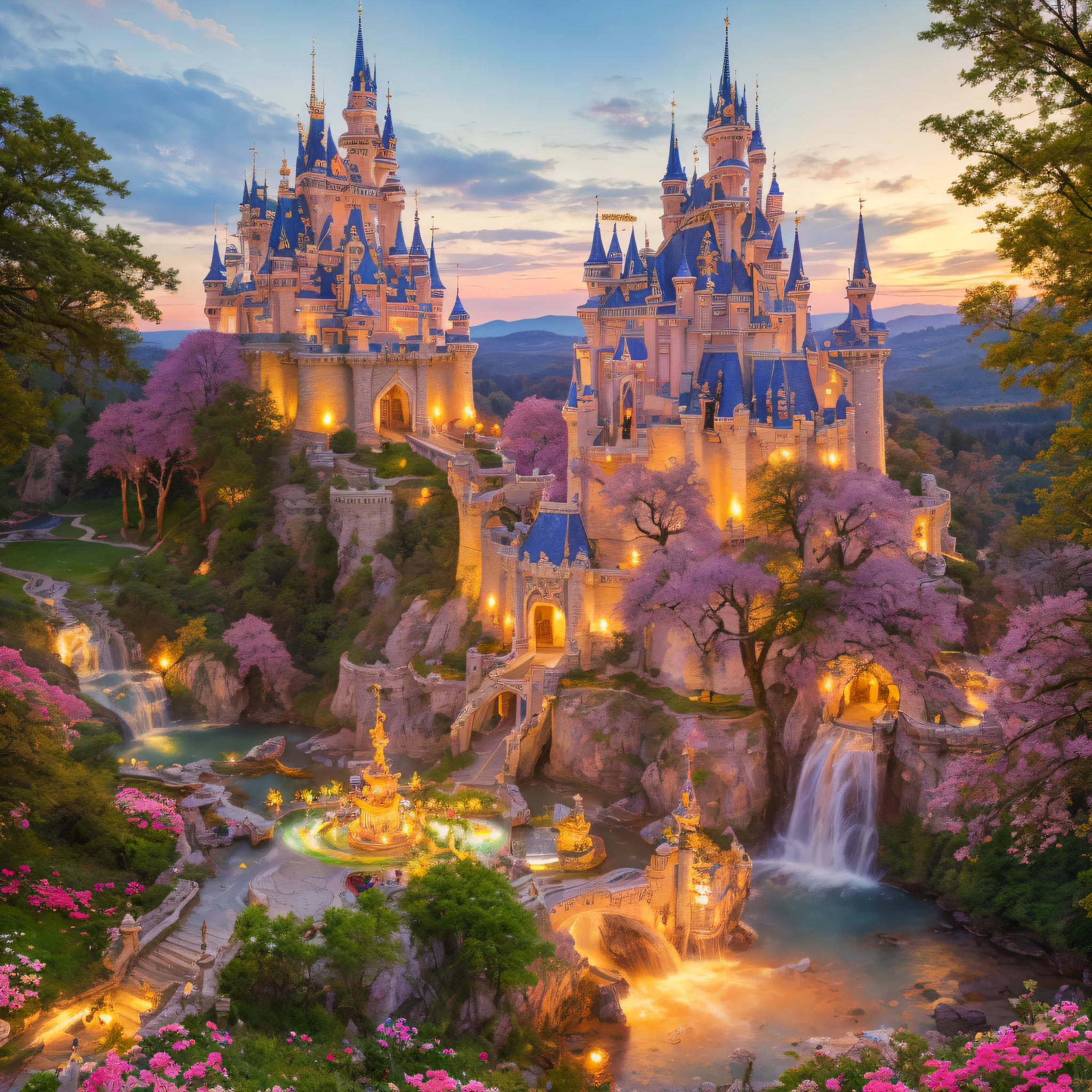 princess castle, flowers, enchanted, magical, glimmering, luxurious, stunning, gorgeous view, (masterpiece:1.1) (best quality) (detailed) (intricate) (8k) (HDR) (cinematic lighting) (sharp focus:1.1)
