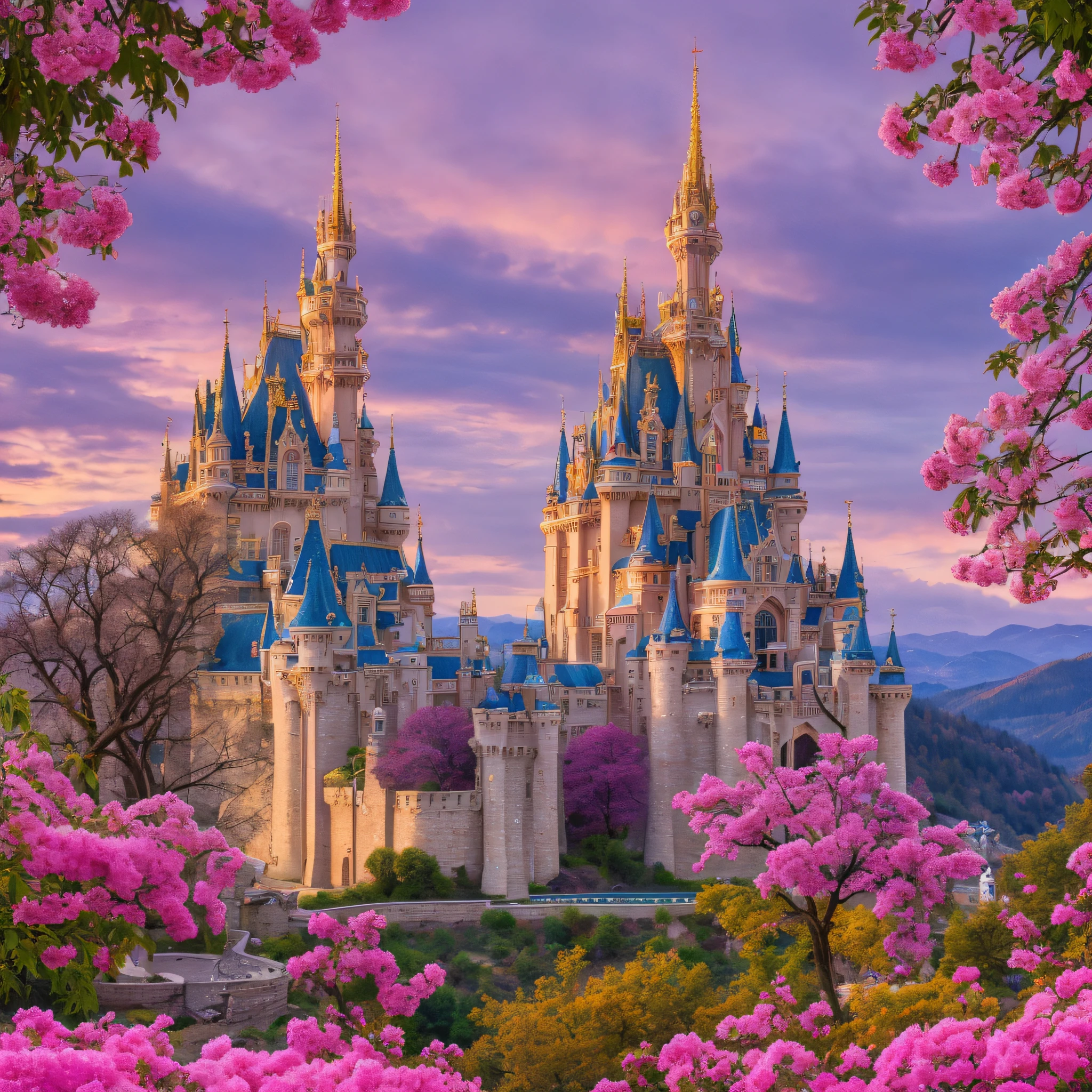 princess castle, flowers, enchanted, magical, glimmering, luxurious, stunning, gorgeous view, (masterpiece:1.1) (best quality) (detailed) (intricate) (8k) (HDR) (cinematic lighting) (sharp focus:1.1)