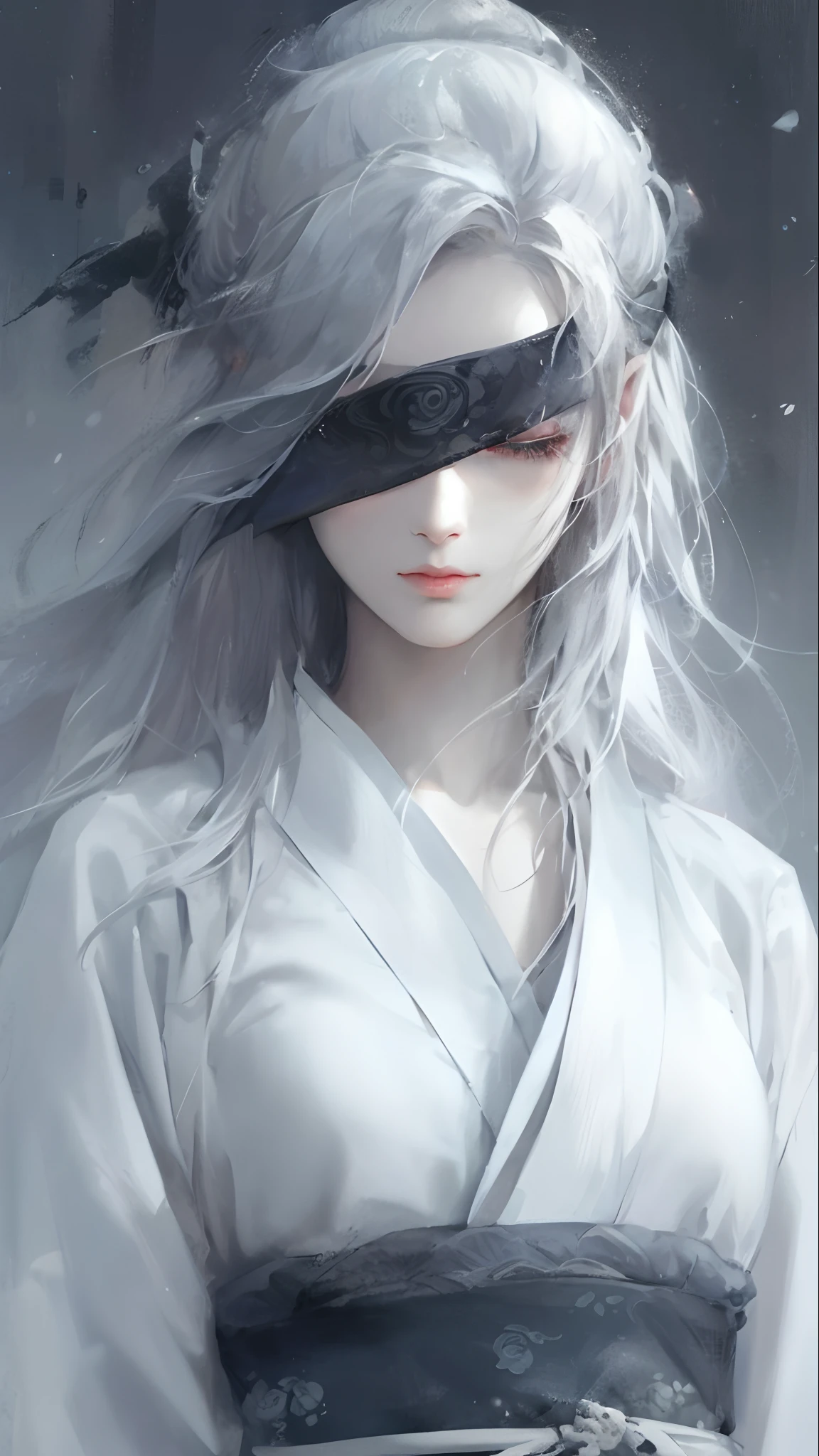 a close up of a woman with white hair and a white mask, beautiful character painting, guweiz, artwork in the style of guweiz, white haired deity, by Yang J, epic exquisite character art, stunning character art, by Fan Qi, by Wuzhun Shifan, guweiz on pixiv artstation