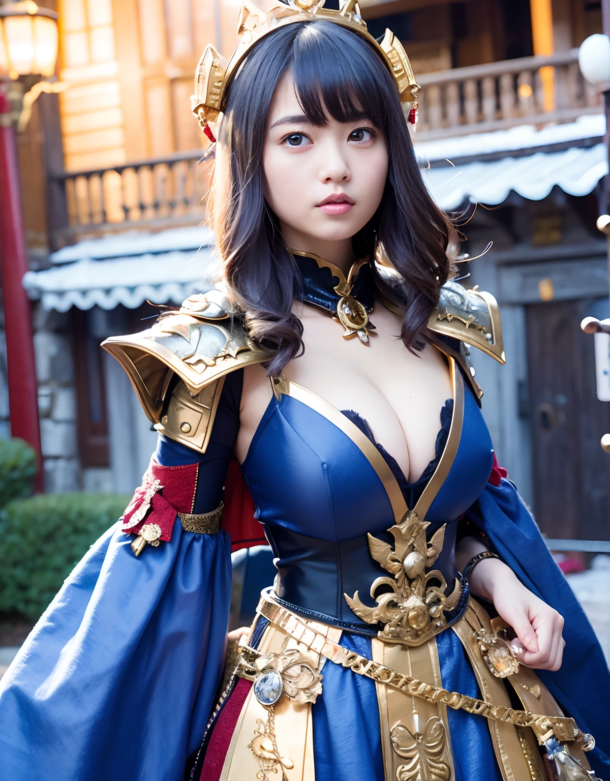 Professional , masterpiece、top-quality、photos realistic , 、top-quality、超A high resolution、(Photorealsitic:1.4)、Raw photo、depth of fields (Gemstone Gold Metal Body:1.9),(Matte White、Toostock、cleavage of the breast、(cleavage of the breast)、(Detailed Dragon Armor)、(Have the strongest weapon)、((Random Hairstyles 1.6),Dark Fantasy,)explosions、intense fighting、(Precipitous cliffs),Dragon Gold Weapon,Mystical expression、Particles of light、Fight dragons、(Detailed Dragon Helmet),Gorgeous Silver Weapons ,(( Dragon's dense and gorgeous sword)) , Beautiful knife ,warhammer 40k ,Detail and gorgeous crown、((Blue hair))、(Castle background)、、((Gangle's forest background))、Beautiful Caucasian beauty、1a person、dynamic ungle,((()))、Smaller head、A smile、Castle background、Thin and beautiful female hands、cleavage of the breast、Soldier in iron armor on background、Mystical expression、Light Effects、intense fighting、Wind-effect、magic circles、With the legendary magic wand、(demonic wings)、Toostock、