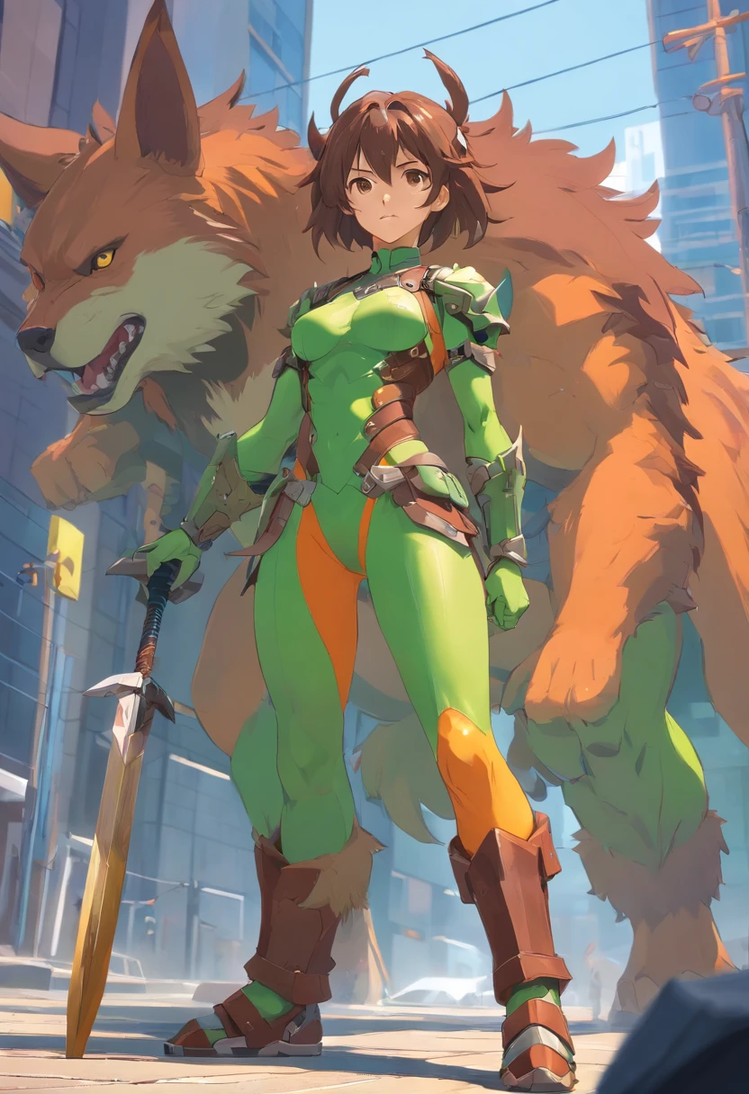 Game character standing drawing design,Orc female,Leather armor,Fur shoulders,Stout limbs,Strong muscles,The barefoot,Holding a huge barbed stick,Different layers overlay,Different angles,(full bodyesbian:1.4),solid color backdrop,clean backdrop,depth of fields,high light,Real light,Ray traching,OC renderer,UE5 renderer,Hyper-realistic,best qualtiy,8K,Works of masters,super-fine,Detailed pubic hair,Correct anatomy,