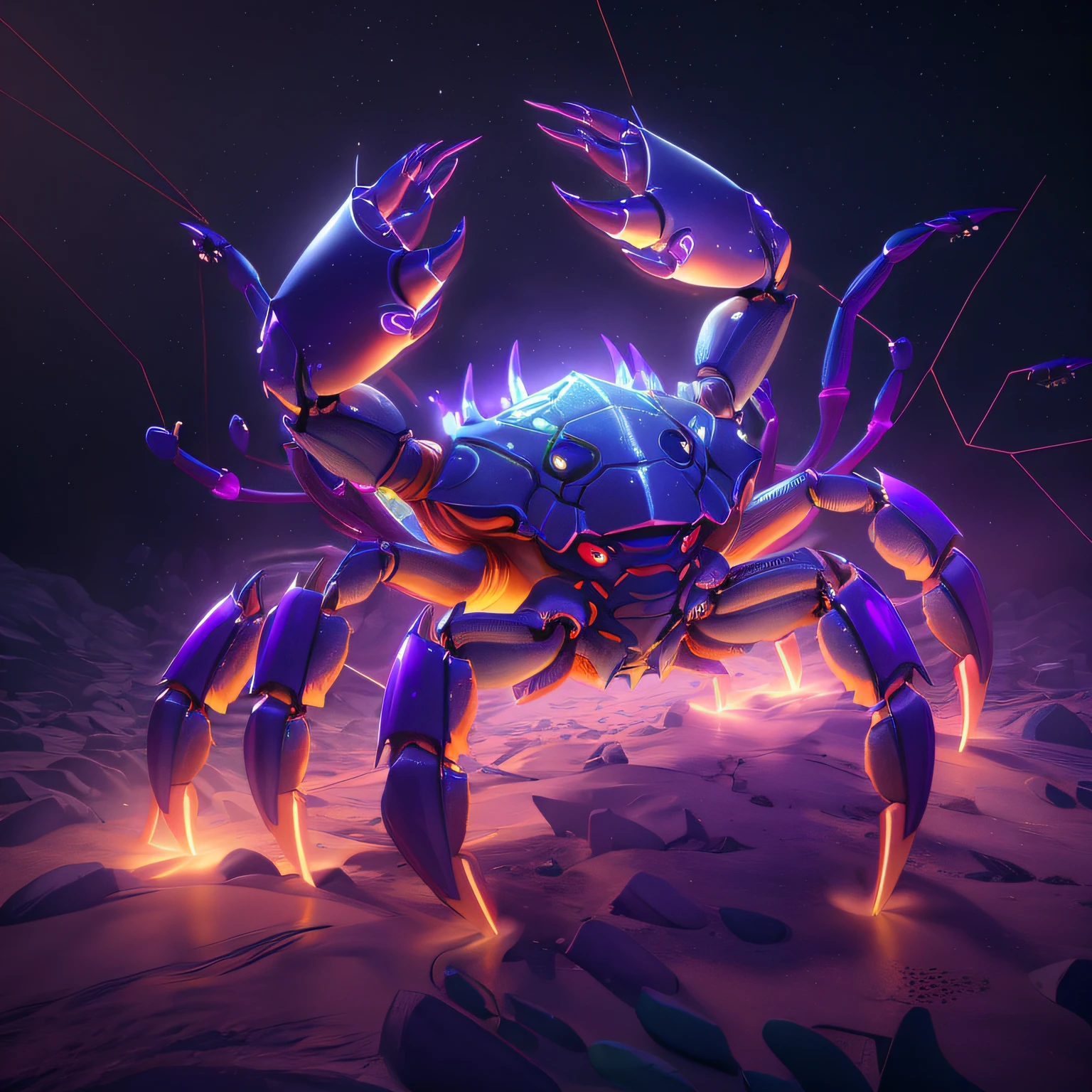 Close-up of crabs,The body glows,The paws glow, 4k highly detailed digital art, 4K detailed digital art, epic digital art illustration, author:Adam Maczynski, 3d render digital art, crab monster, octane. trending on artstationh, 3 d epic illustrations, ultra realistic 3d illustration, epic retrowave art, Jane Barthel has a large crab in the middle of his space, amazing space creature 4 k, lolth, epic fantasy sci fi illustration, cosmic horror concept art, Purple crab on purple background and purple background, 3 d render stylized, 3 d rendered in octane, 3d rendered in octane, anthropomorphic crab, rendered in cinema 4 d octane, depicted as a 3 d render,Crab creatures, rendered in octane 3d, Rendered in Cinema4D, rendered in cinema 4 d