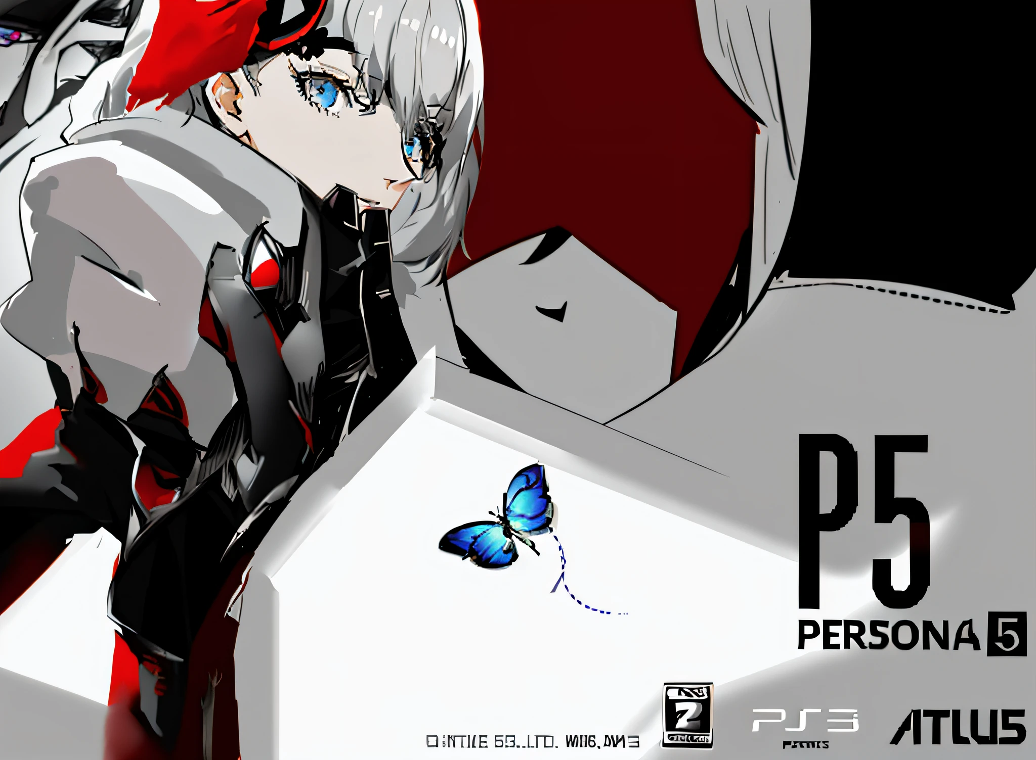 a close up of a person holding a butterfly near a person, persona 5, persona 5 artwork, psycho pass, persona, persona 5 style, persona art style, persona 5 phantom thief style, persona 5 art style, ps 3, for ps5, 3 rd person game, persona 5 inspired, ps, on ps5, ps5, ps 5, persona 4