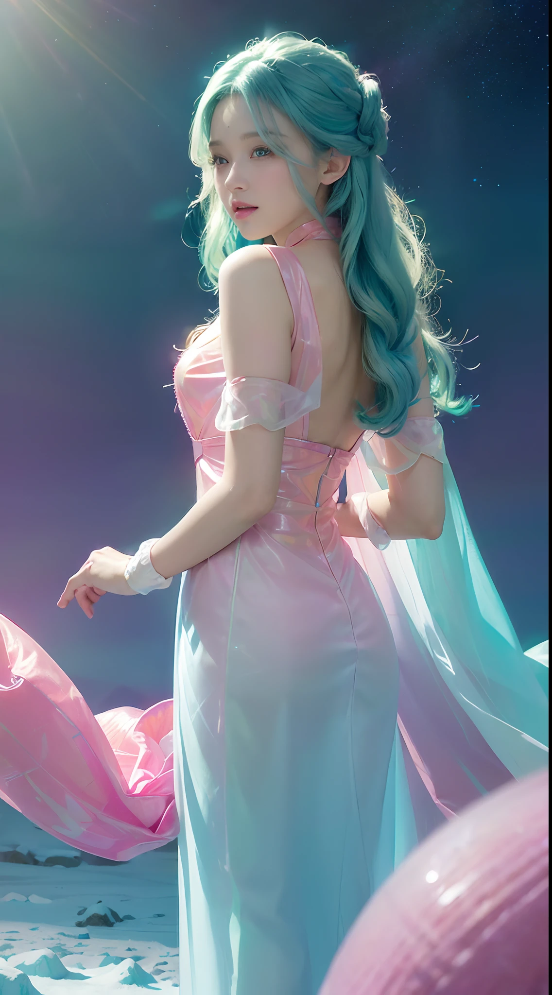 (fluorescent colors:1.4),(translucent:1.4),(retro filters:1.4), (fantasy:1.4), candy world Disney land ethereal soft fluffy soft landscape forest snowavatar Pastel pink sky green blue sparkle ethereal light pastel whimsical light rainbow stars diamonds sparkle gemstone background hyper realistic Ultra quality cinematic lighting immense detail Full hd painting Well lit,