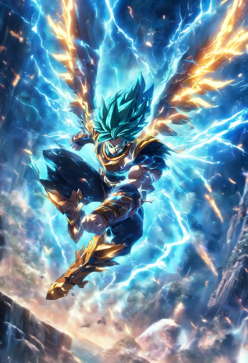 (A winged warrior who has swam through rivers of lightning),fotorrealista:1.37,Altas Resoluciones,vivid colors,Bokeh,Renderizado 3D,foco nítido,ultra detallado,Studio lighting,Guerrero,fierce expression,armadura,plumaje,Alas poderosas,lightning bolts,Aurora boreal,cielo tormentoso,superficies reflectantes,ethereal glow,mystical creature,Salpicaduras de agua,dynamic pose,espada,Ruinas antiguas.(La mejor calidad,4k,8k,Altas Resoluciones,obra maestra:1.2),ultra detallado,(realista,fotorrealista,fotorrealista:1.37),Exhilarating Epic,Extreme Fall from Height,Desembarco heroico,cayendo desde una gran altura,paisaje impresionante,action-packed scene,Truco peligroso,Emocionante aventura,No laces or parachutes,dramatic expression,Resilient character,Vista expansiva,Impresionante belleza natural,adrenalina,Majestuosa cordillera,Movimiento impredecible,Captivating Free Fall,Sorprendente contraste de luces y sombras,Imagen sobrecogedora,Intensidad emocional,Conquista definitiva,Gravity-defying maneuver,Experiencia inolvidable,Aterrizaje resiliente,Impacto potente,Valiente viaje,Resiliencia extraordinaria,Gravity-defying feat,Unwavering determination,Un coraje asombroso,Impacto masivo,Triunfo humano,Perspectiva sobrecogedora,Incredible strength,vivid colors,emociones intensas,High-octane show,Aventura atrevida,An Incredible Achievement,Paisaje inmersivo,Vista emocionante,Momento sobrecogedor,(plano amplio),(callendo en una cuiudades de neon futurista),ciudad increiblemente detallada.