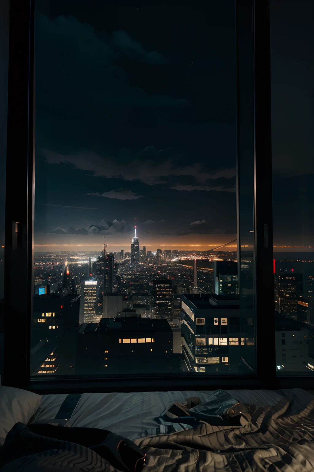 cyberpunk bedroom, large window looking out onto the city at night --h 512 --beta --upbeta