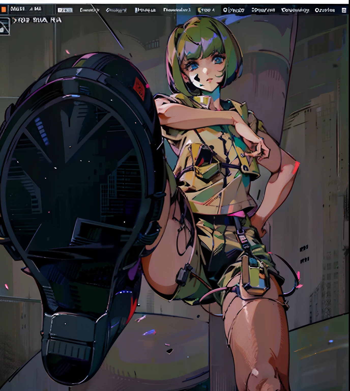 Beautiful girr with a bobcut hair wearing cargo pants, small high heel shoes